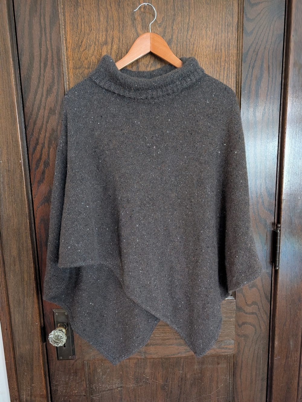 Joie 100% Cashmere Brown Speckled Asymetric Poncho Wool Mock Turtle Neck